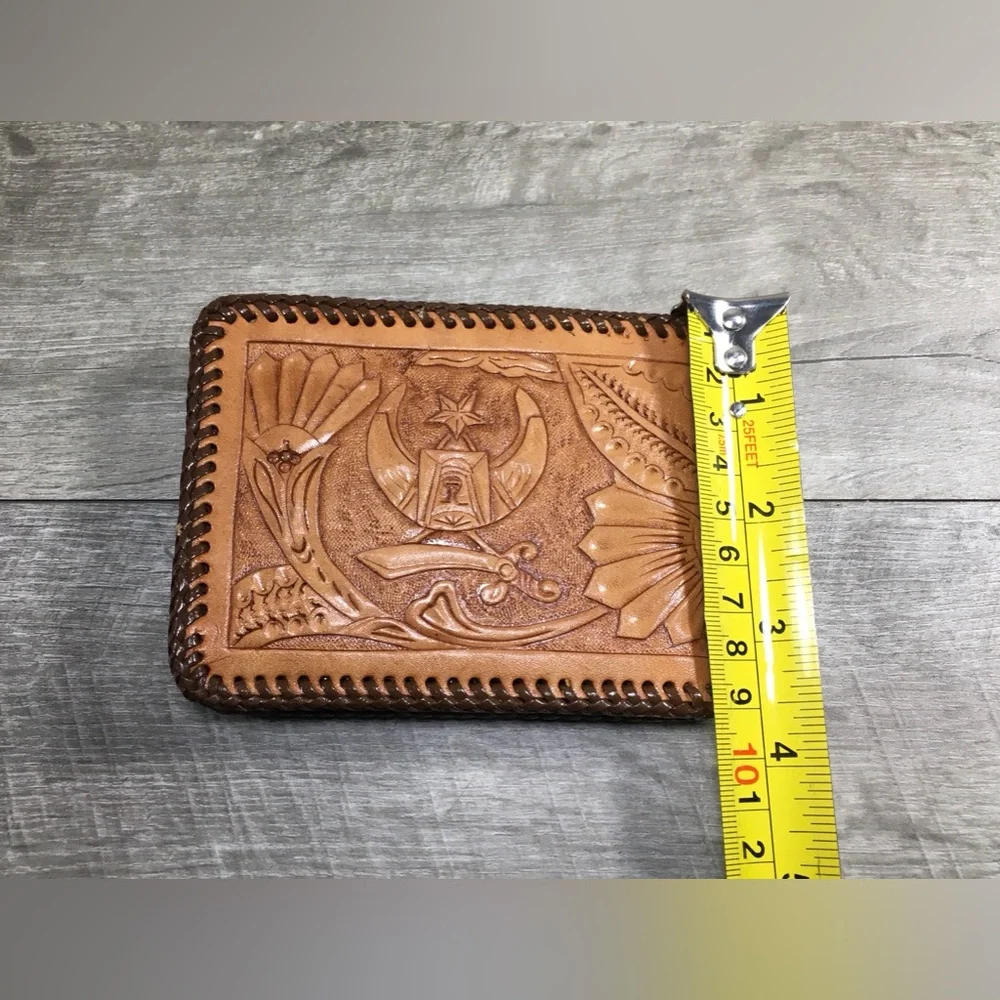 New Old Stock With Box Rolfs Hand Tooled Leather Brown Billfold Wallet Vintage
